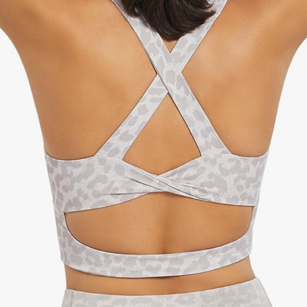 Grey and white leopard print workout top
